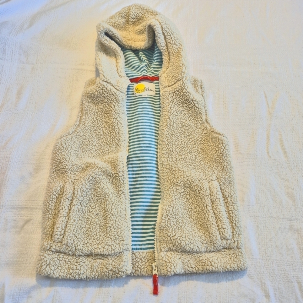 Mini Boden girls size 9-10 years hooded Sherpa fleece jersey lined vest VGUC